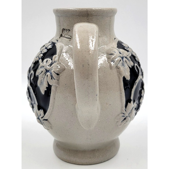 Marzi & Remy German Pottery Pitcher 5 1/2" Jug Blue Gray Grapes Wine - Picture 4 of 7